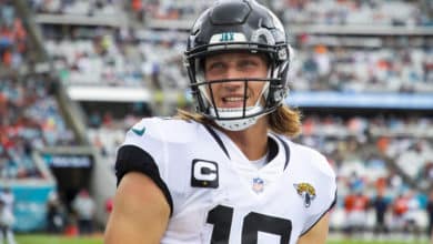 Jacksonville Jaguars quarterback Trevor Lawrence (16) against the Denver Broncos at TIAA Bank Field. Mandatory