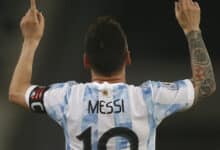 RIO DE JANEIRO, BRAZIL - JUNE 14: Lionel Messi of Argentina celebrates after scoring the first goal of his team during a Group A match between Argentina and Chile at Estadio Olímpico Nilton Santos as part of Copa America Brazil 2021 on June 14, 2021 in Rio de Janeiro, Brazil.
