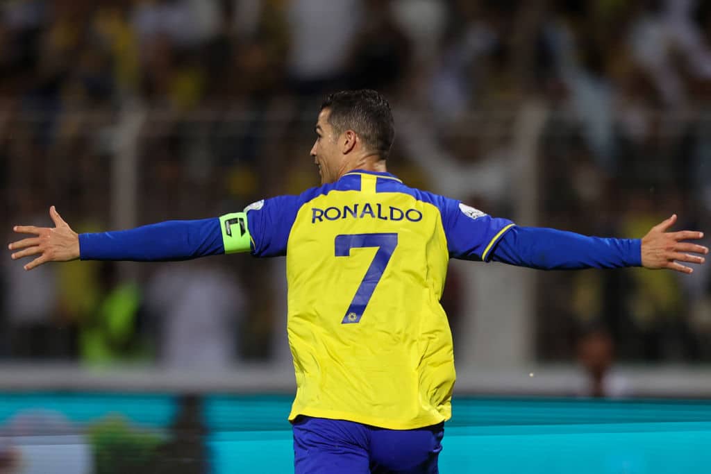 Nassr's Portuguese forward Cristiano Ronaldo celebrates scoring his team's fourth goal