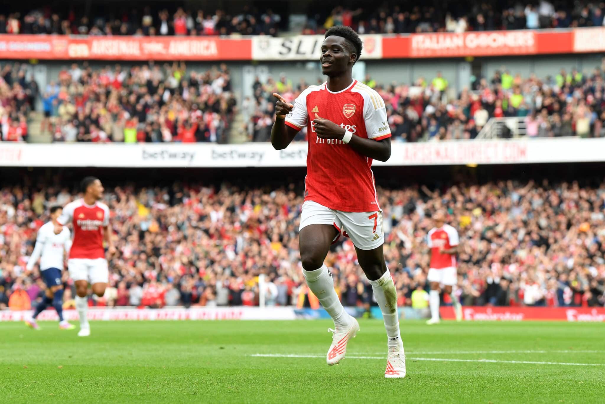 Saka loves a goal against Tottenham in the North London Derby!