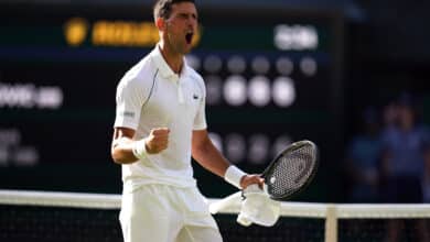 Novak Djokovic dressed in all-white at Wimbledon
