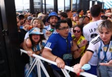MIAMI GARDENS, FLORIDA - JULY 14: Large crowds of fans try to enter the stadium amid disturbances prior to the CONMEBOL Copa America 2024 Final match between Argentina and Colombia at Hard Rock Stadium on July 14, 2024 in Miami Gardens, Florida.