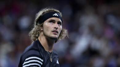 NEW YORK, NEW YORK - SEPTEMBER 02: Alexander Zverev of Germany against Grigor Dimitrov of Bulgaria during their Men's Singles Third Round match on Day Six of the 2023 US Open at the USTA Billie Jean King National Tennis Center on September 02, 2023 in the Flushing neighborhood of the Queens borough of New York City