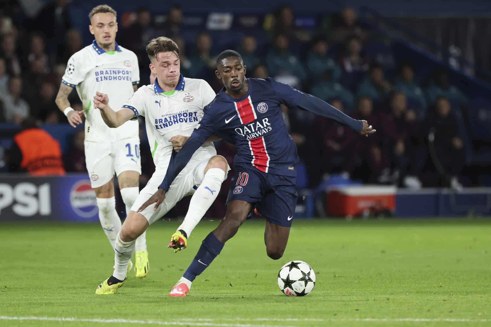 Ousmane Dembele scores a Champions League hat trick