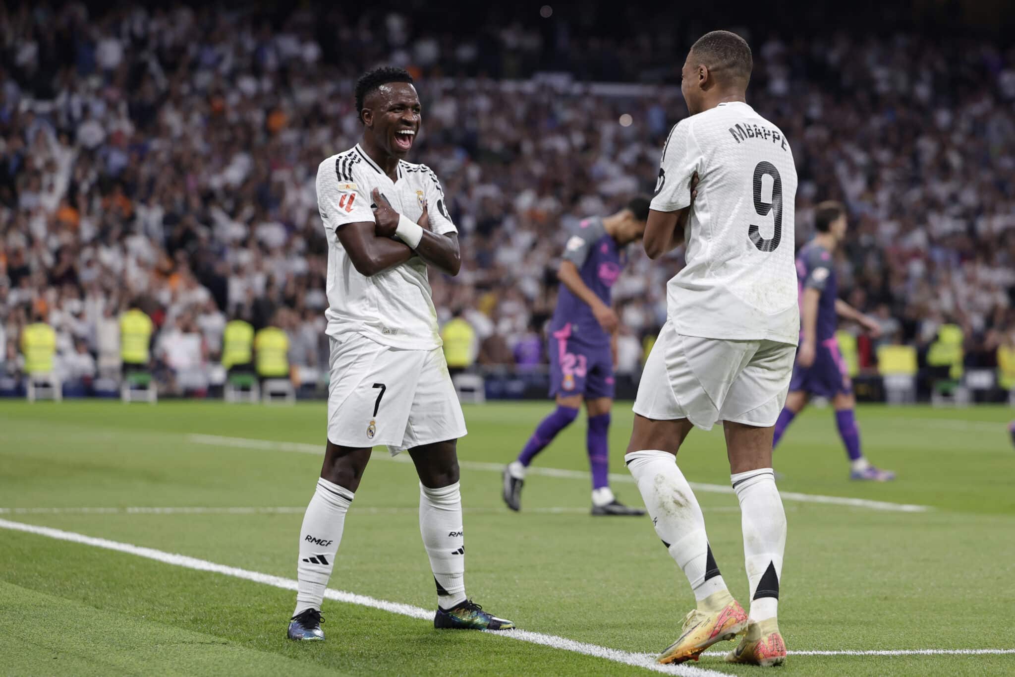 COPA DEL REY: Vinicius Junior of Real Madrid celebrates with his teammate Kylian Mbappe after scoring his team's third goal during the La Liga match
