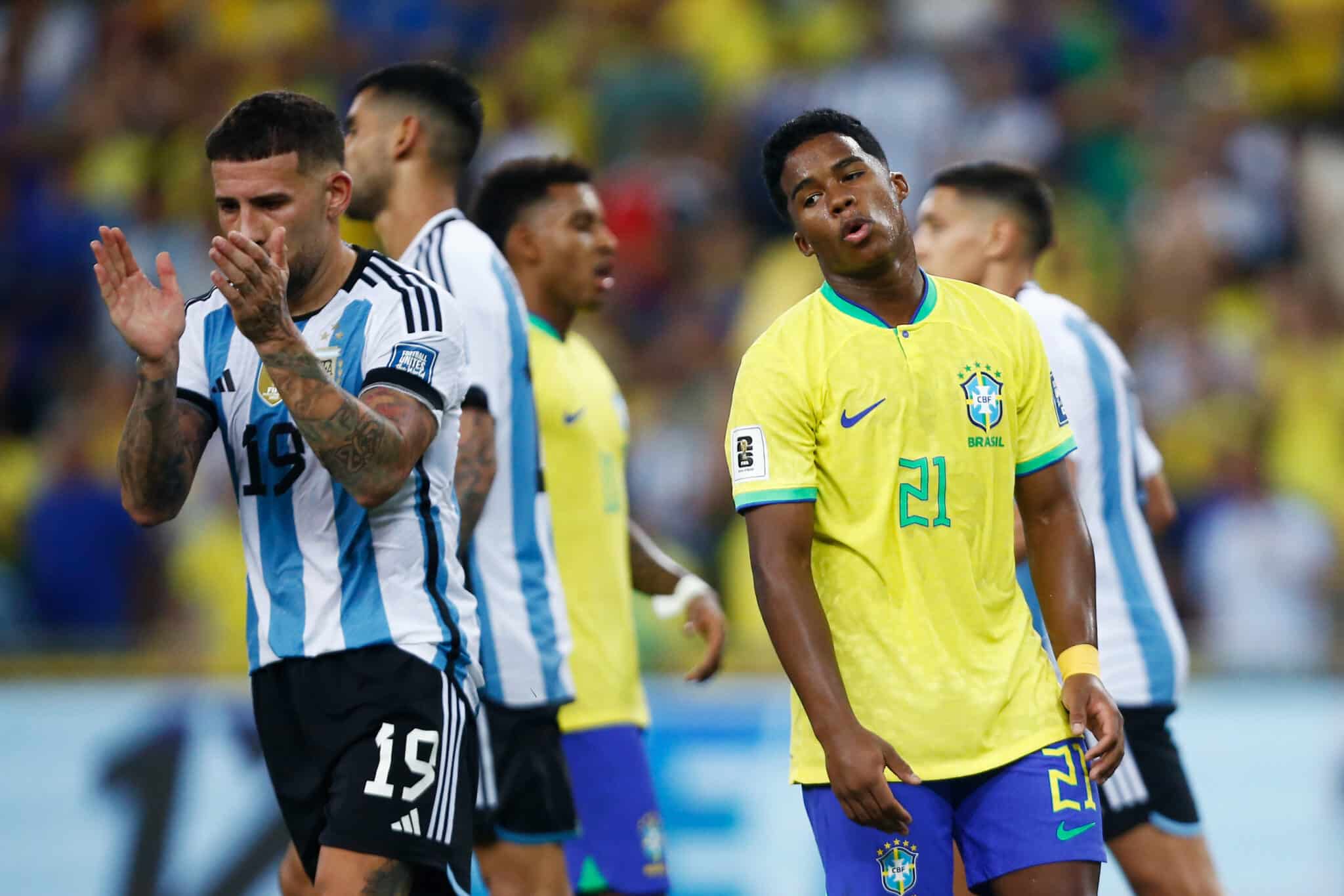 Endrick of Brazil reacts during a FIFA World Cup 2026 Qualifier match between Brazil and Argentina at Maracana Stadium