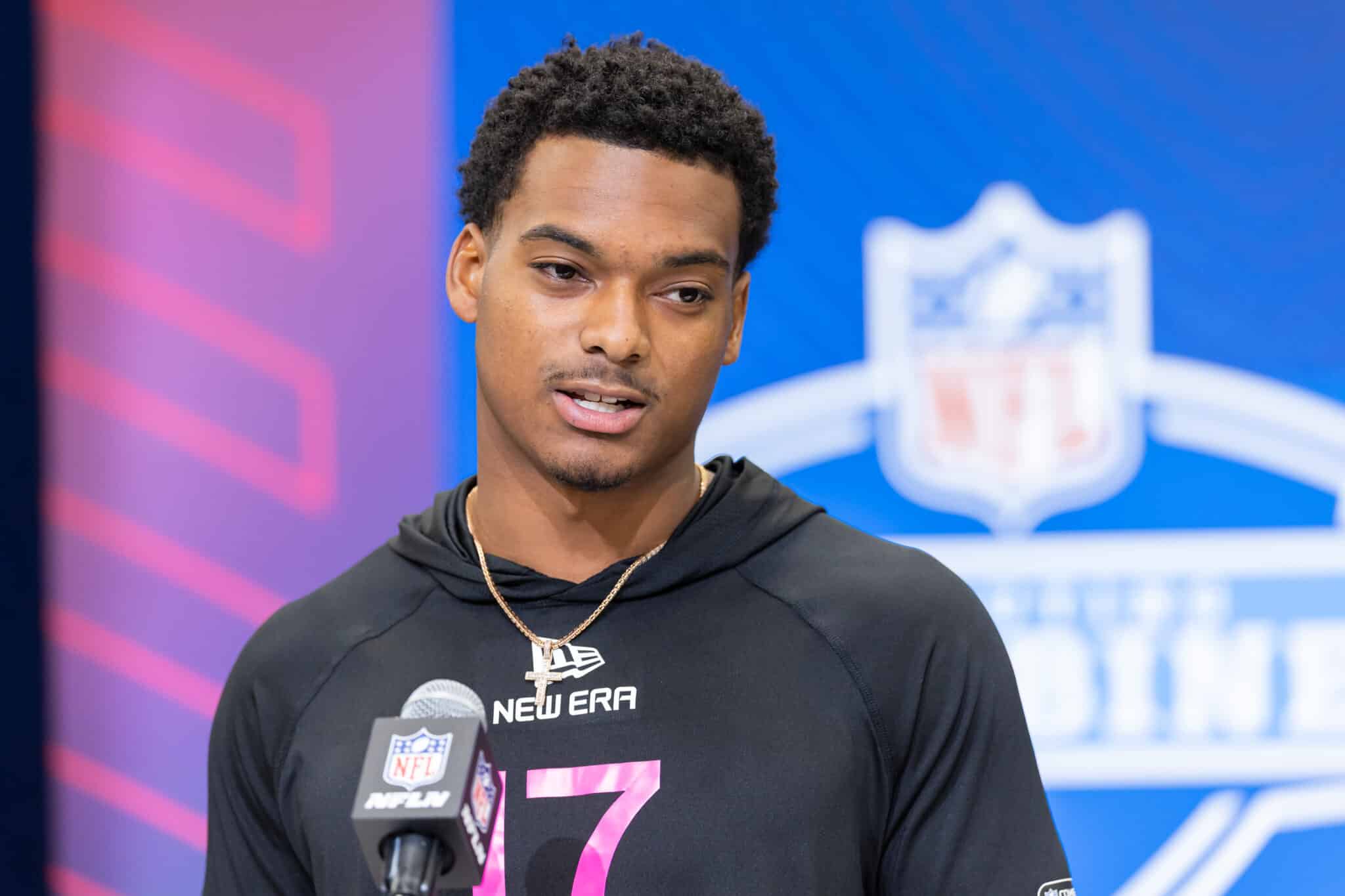 INDIANAPOLIS, INDIANA - FEBRUARY 27: Will Johnson of Michigan speaks to the media during the 2025 NFL Scouting Combine at Lucas Oil Stadium on February 27, 2025 in Indianapolis, Indiana.