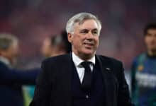 Coach Carlo Ancelotti of Real Madrid CF smiles after the UEFA Champions League final between Liverpool FC and Real Madrid.