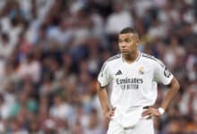 MADRID, SPAIN - SEPTEMBER 17: Kylian Mbappe of Real Madrid looks on during the UEFA Champions League 2024/25 League Phase MD1 match between Real Madrid CF and VfB Stuttgart at Estadio Santiago Bernabeu on September 17, 2024 in Madrid, Spain.