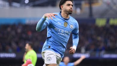 Omar Marmoush of Manchester City celebrates after scoring their 2nd goal during the Premier League match between Manchester City FC and Newcastle United FC