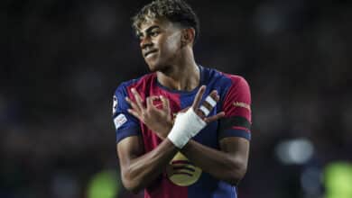 Lamine Yamal of FC Barcelona celebrates after scoring a goal, during the UEFA Champions League 2024/25