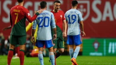 Nations League excitement awaits! PORTUGAL - SEPTEMBER 27: Cristiano Ronaldo of Portugal with Dani Carvajal of Spain during the UEFA Nations League - League Path Group 2 match between Portugal and Spain at Estadio Municipal de Braga on September 27, 2022 in Braga, Portugal.