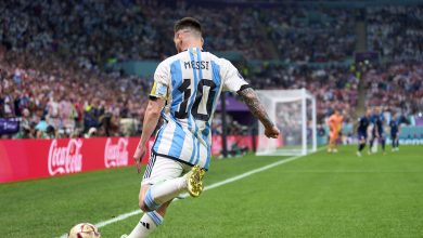 Football Legend: Lionel Messi of Argentina in action during the FIFA World Cup Qatar 2022 semi final match between Argentina and Croatia at Lusail Stadium on December 13, 2022 in Lusail City, Qatar.