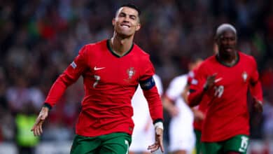 PORTO, PORTUGAL - NOVEMBER 15: Cristiano Ronaldo of Portugal celebrates after scoring his team's second goal during the UEFA Nations League 2024/25 League A Group A1 match between Portugal and Poland at Estádio do Dragão on November 15, 2024 in Porto, Portugal.