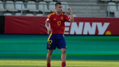 BUCHAREST, ROMANIA - JUNE 23: Pablo Garcia of Spain National Under-19 Football Team completes his hat trick for Spain U19, to make it 3-2 during the Spain vs. Germany: UEFA European Under-19 Championship 2025 Semi-Final match at Stadionul Arcul de Triumf on June 23, 2025 in Bucharest, Romania.