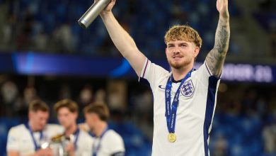 Harvey Elliott of England celebrates with his Player of the Tournament award