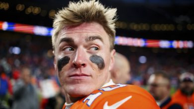 DENVER, CO - JANUARY 5: Quarterback Bo Nix #10 of the Denver Broncos walks off the field after a 38-0 win against the Kansas City Chiefs at Empower Field at Mile High on January 5, 2025 in Denver, Colorado.
