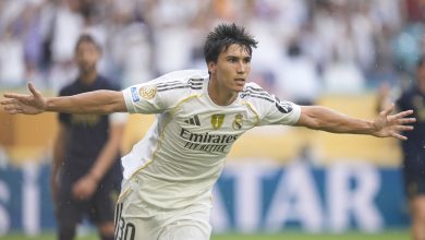 MIAMI GARDENS, FLORIDA - JULY 1: Gonzalo Garcia right winger of Real Madrid and Spain celebrates after scoring his sides first goal during the FIFA Club World Cup 2025 round of 16 match between Real Madrid CF and Juventus Turin at Hard Rock Stadium on July 1, 2025 in Miami Gardens, United States.