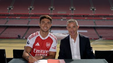 LONDON, ENGLAND - JULY 02: New signing Martin Zubimendi with Arsenal Sporting Director Andrea Berta at Emirates Stadium on July 02, 2025 in London, England.