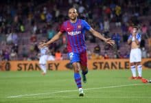 Crazy transfer - BARCELONA, SPAIN - AUGUST 15: Martin Braithwaite of FC Barcelona celebrates after scoring their team's third goal during the LaLiga Santander match between FC Barcelona and Real Sociedad at Camp Nou on August 15, 2021 in Barcelona, Spain. FC Barcelona will host between 20,000 and 22,0000 fans in the stadium