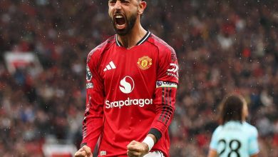 MANCHESTER, ENGLAND - AUGUST 30: Bruno Fernandes of Manchester United celebrates after Josh Cullen of Burnley (not pictured) scores his teams own goal during the Premier League match between Manchester United and Burnley at Old Trafford on August 30, 2025 in Manchester, England.