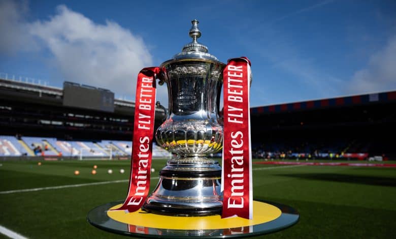 LONDON, ENGLAND - MARCH 1: A close up of FA Cup trophy displayed before the Emirates FA Cup Fifth Round match between Crystal Palace and Millwall at Selhurst Park on March 1, 2025 in London, England.