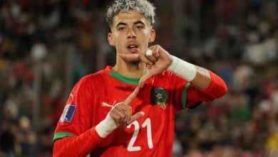 Morocco's forward #21 Yassir Zabiri celebrates scoring his team's first goal during the 2025 FIFA U-20 World Cup final football match between Argentina and Morocco at the National Stadium in Santiago on October 19, 2025.
