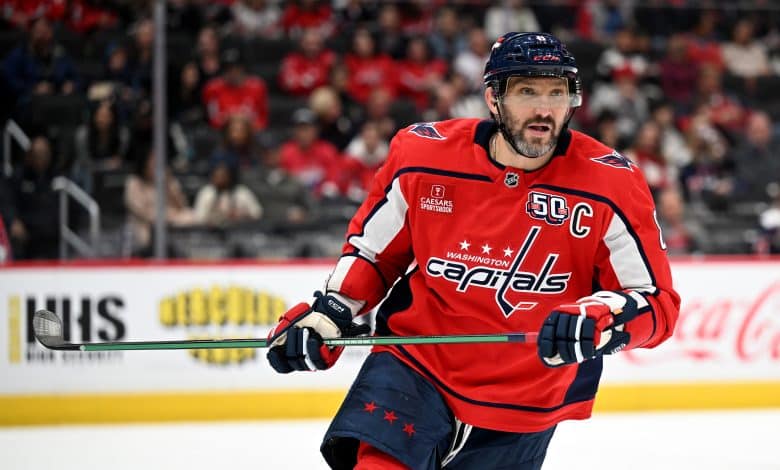 WASHINGTON, DC - NOVEMBER 02: Alex Ovechkin #8 of the Washington Capitals skates down the ice against the Columbus Blue Jackets at Capital One Arena on November 02, 2024 in Washington, DC.