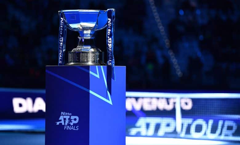 TURIN, ITALY - NOVEMBER 17: General view of the Nitto ATP Finals Men's Doubles Trophy prior to the final between Marcelo Arevalo of El Salvador and Mate Pavic of Croatia against Kevin Krawietz and Tim Puetz of Germany during the Men's Doubles final match on day eight of the Nitto ATP finals 2024 at Inalpi Arena on November 17, 2024 in Turin, Italy.