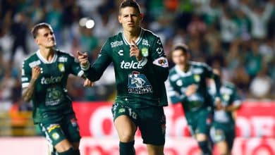 LEON, MEXICO - JULY 19: James Rodriguez of Leon celebrates after scoring his team's first goal off a penalty kick during the 2nd round match between Leon and Chivas as part of the Torneo Apertura 2025 Liga MX at Leon Stadium on July 19, 2025 in Leon, Mexico.