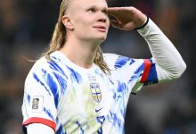 Norway's captain #09 Erling Braut Haaland celebrates scoring his team's second goal during the FIFA World Cup 2026 European qualification football match between Italy and Norway, at the San Siro Stadium, in Milan, on November 16, 2025.