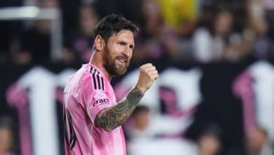 FORT LAUDERDALE, FLORIDA - JULY 12: Lionel Messi #10 of Inter Miami CF celebrates after scoring the team's second goal during the MLS match between Inter Miami CF and Nashville SC at Chase Stadium on July 12, 2025 in Fort Lauderdale, Florida.