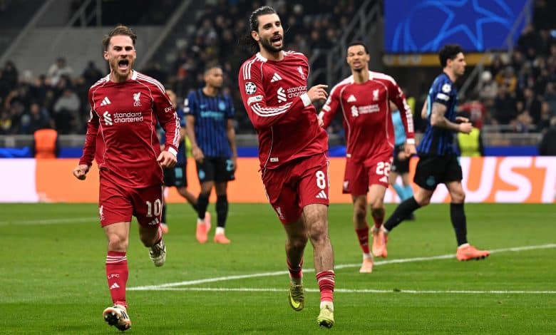 MILAN, ITALY - DECEMBER 09: (THE SUN OUT, THE SUN ON SUNDAY OUT ) Dominik Szoboszlai of Liverpool celebrates scoring his team's first goal from the penalty spot during the UEFA Champions League 2025/26 League Phase MD6 match between FC Internazionale Milano and Liverpool FC at Stadio San Siro on December 09, 2025 in Milan, Italy.