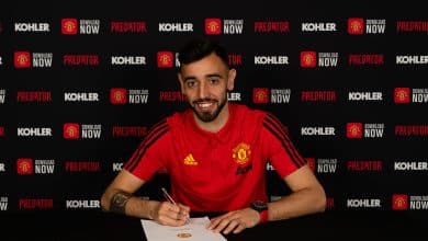 MANCHESTER, ENGLAND - JANUARY 30: (EXCLUSIVE COVERAGE) Bruno Fernandes of Manchester United poses after signing for the club at Aon Training Complex on January 30, 2020 in Manchester, England.